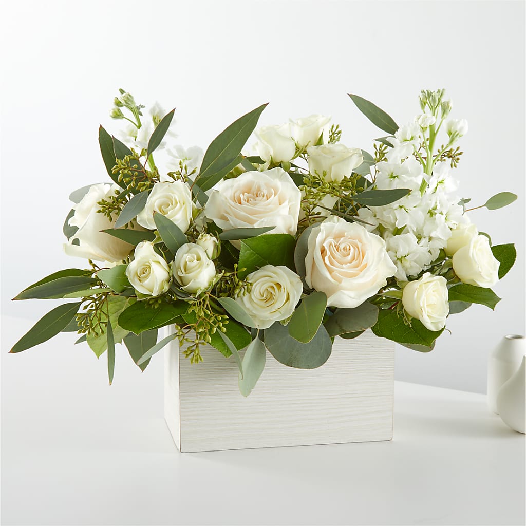 Fresh Linen Box Bouquet – BLOOMERS FLOWER & ASHLEY JO ANTIQUES, Corry PA