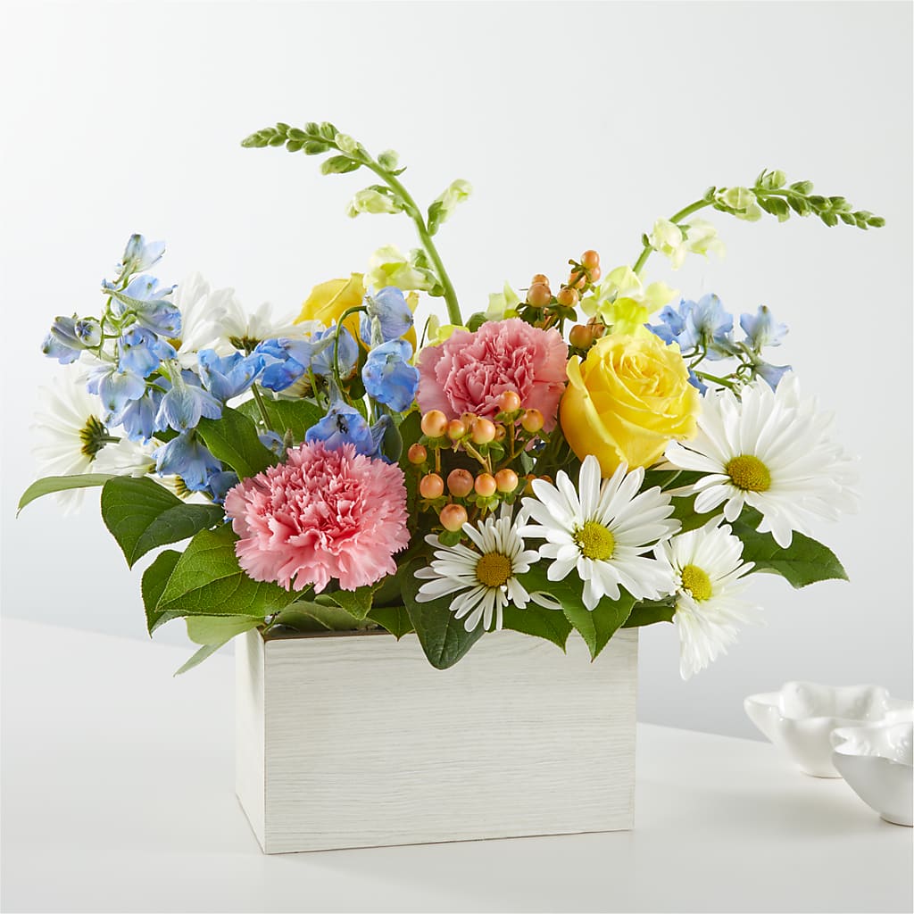 Sun Salutation Box Bouquet – BLOOMERS FLOWER & ASHLEY JO ANTIQUES, Corry PA