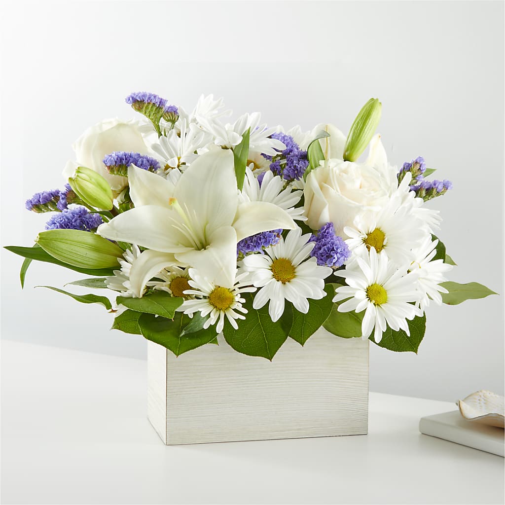Beyond Blue Box Bouquet – BLOOMERS FLOWER & ASHLEY JO ANTIQUES, Corry PA