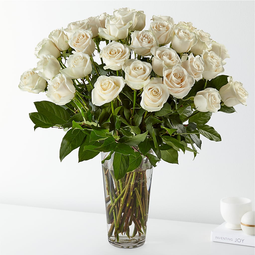 Long Stem White Rose Bouquet – BLOOMERS FLOWER & ASHLEY JO ANTIQUES, Corry PA