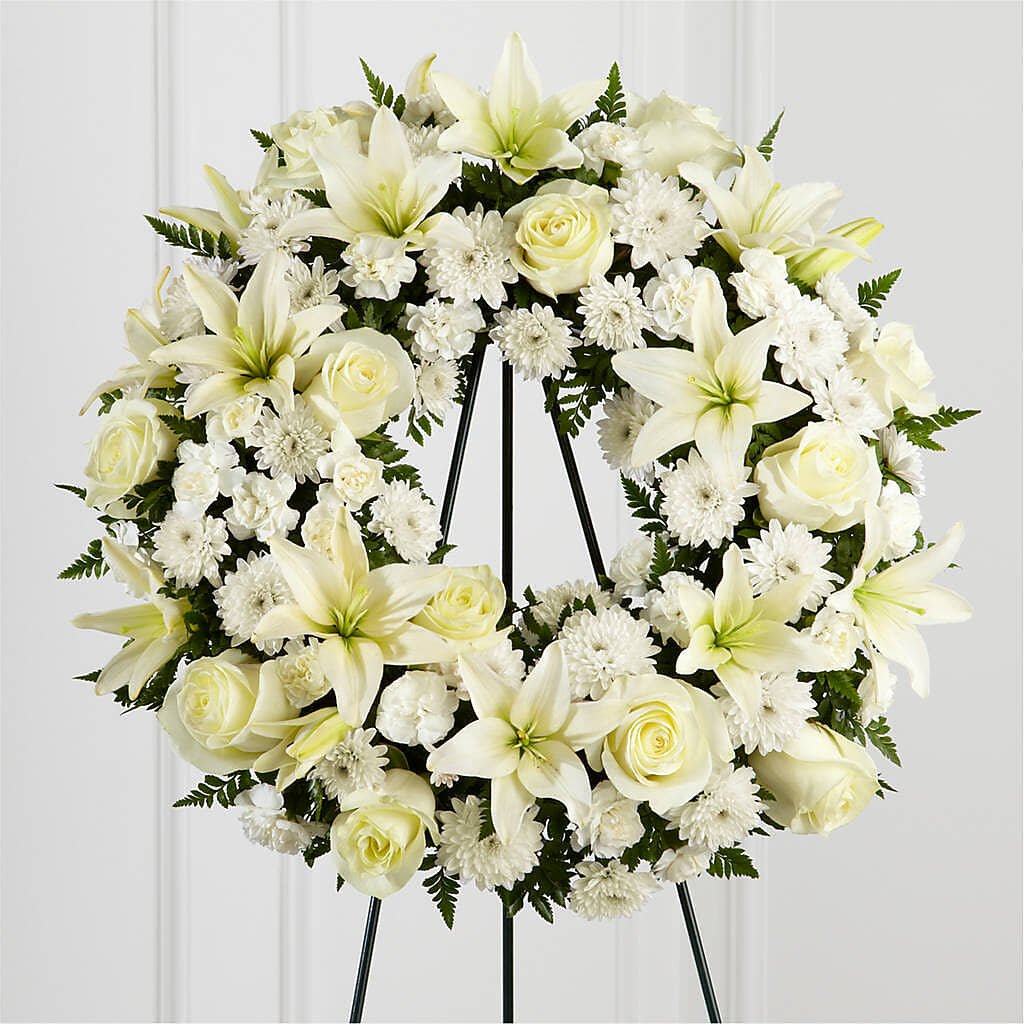 Treasured Tribute Wreath – BLOOMERS FLOWER & ASHLEY JO ANTIQUES, Corry PA