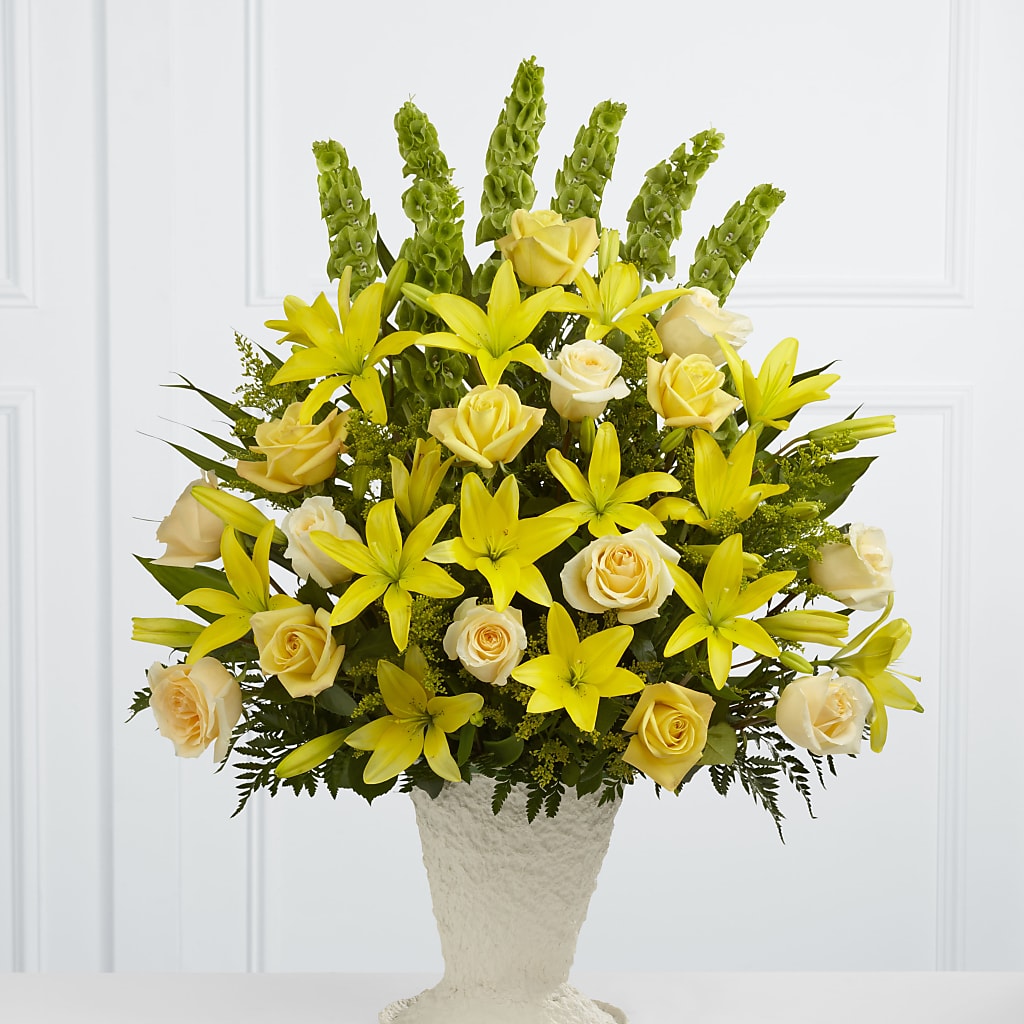 Golden Memories Arrangement – BLOOMERS FLOWER & ASHLEY JO ANTIQUES, Corry PA