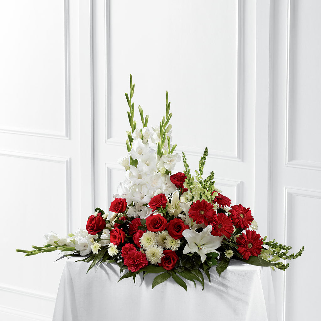 Crimson & White Arrangement – BLOOMERS FLOWER & ASHLEY JO ANTIQUES, Corry PA