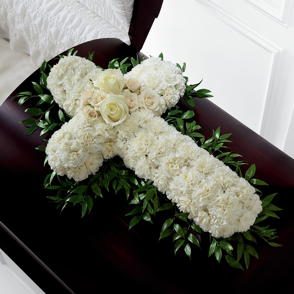 Peaceful Memories Casket Spray (Standard) – BLOOMERS FLOWER & ASHLEY JO ANTIQUES, Corry PA