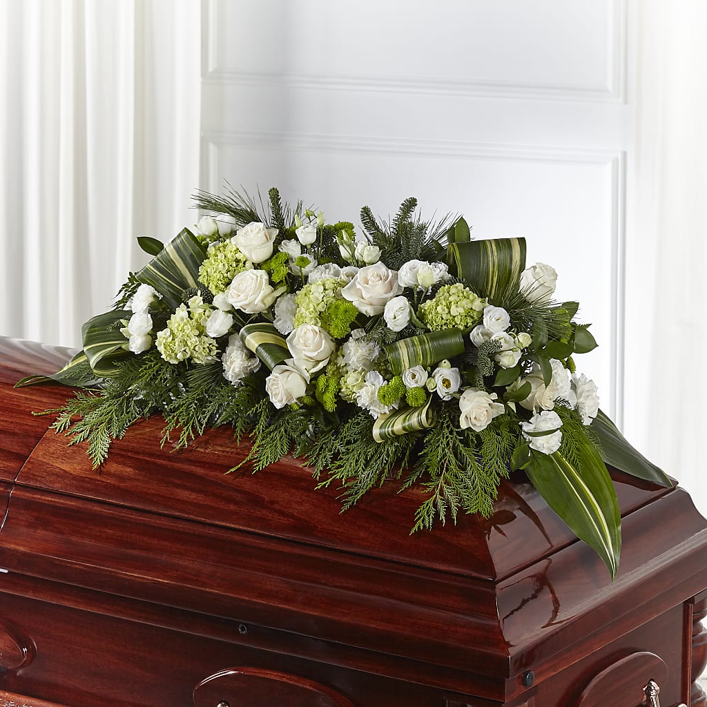 Hopeful Gesture Casket Spray – BLOOMERS FLOWER & ASHLEY JO ANTIQUES, Corry PA