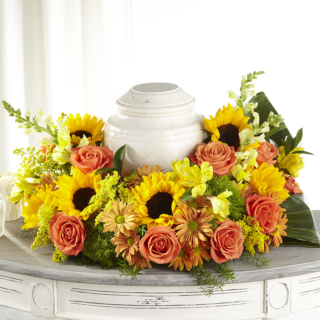 Faithful Sunflower Cremation Adornment – BLOOMERS FLOWER & ASHLEY JO ANTIQUES, Corry PA