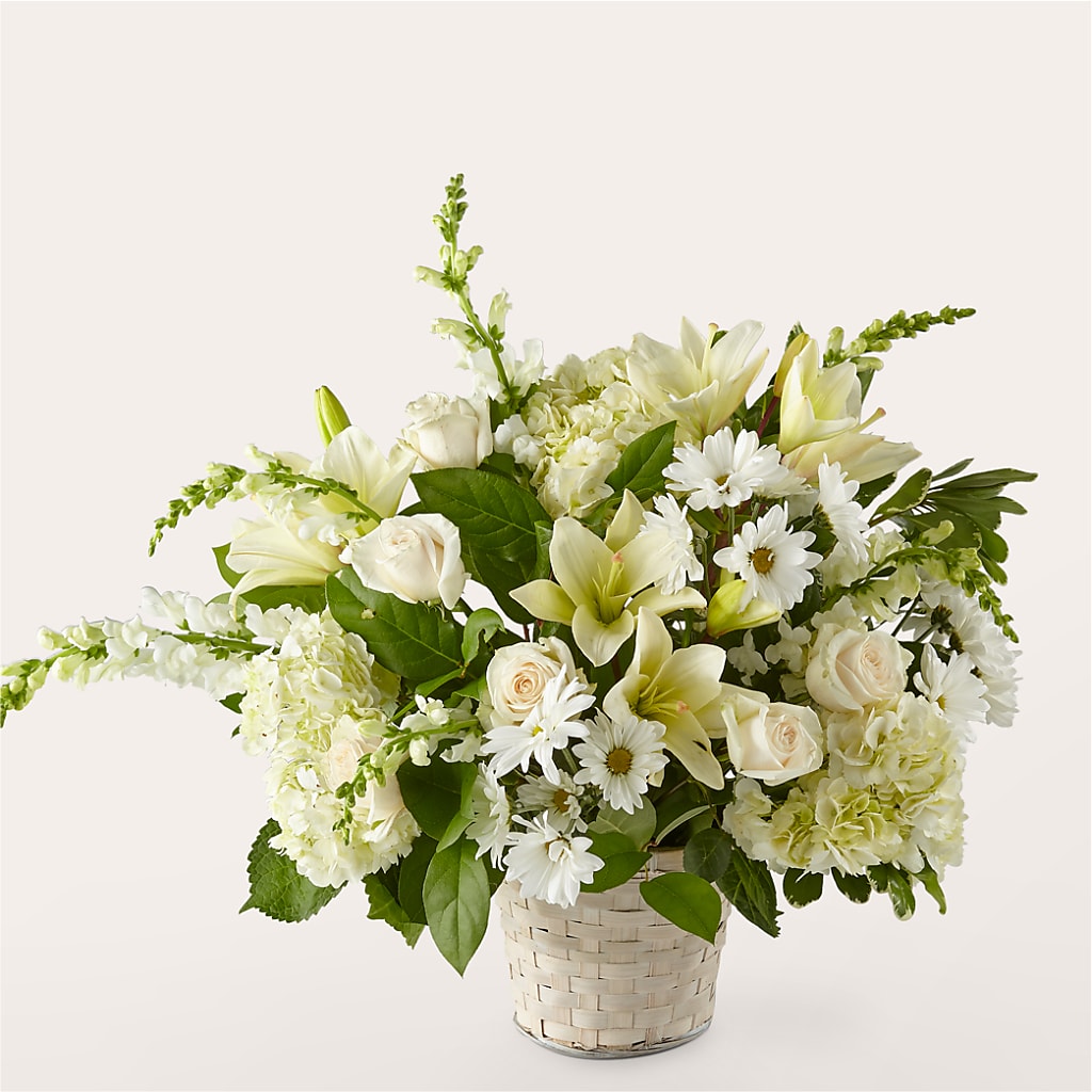 Ivory Elegance Floral Basket – BLOOMERS FLOWER & ASHLEY JO ANTIQUES, Corry PA