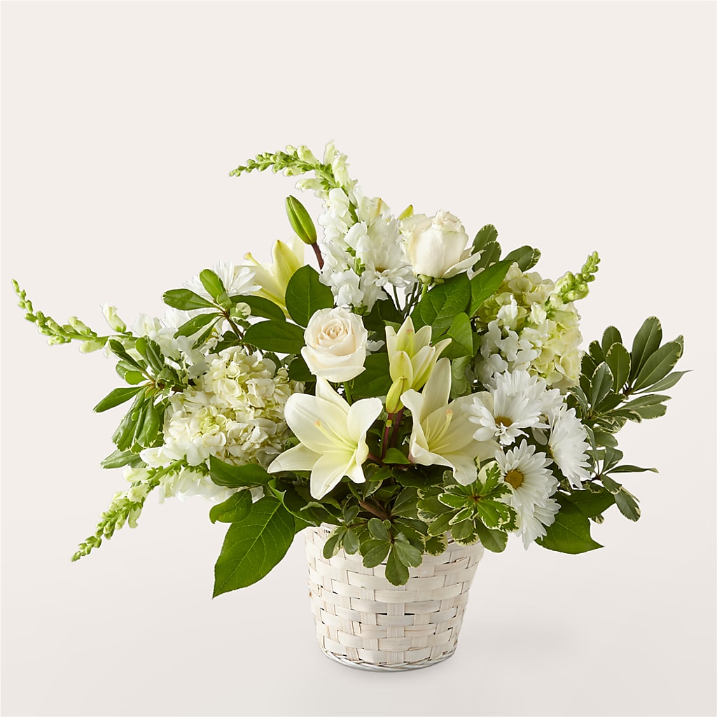 Ivory Elegance Floral Basket – BLOOMERS FLOWER & ASHLEY JO ANTIQUES, Corry PA