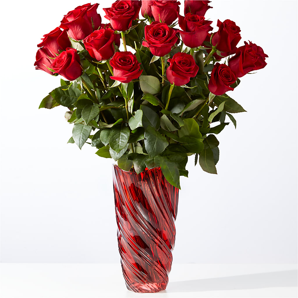 Classic Love Red Rose Bouquet with Luxe Swirl Vase – BLOOMERS FLOWER & ASHLEY JO ANTIQUES, Corry PA