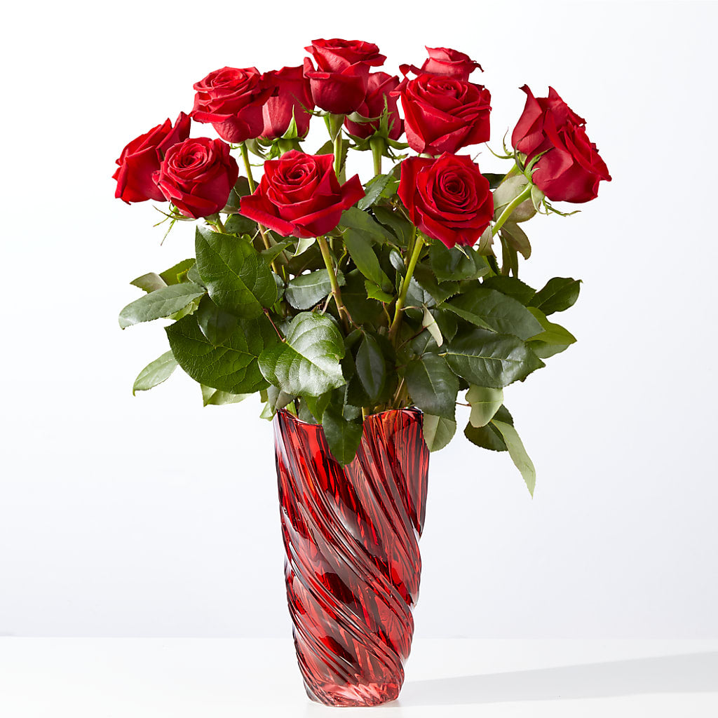 Classic Love Red Rose Bouquet with Luxe Swirl Vase – BLOOMERS FLOWER & ASHLEY JO ANTIQUES, Corry PA