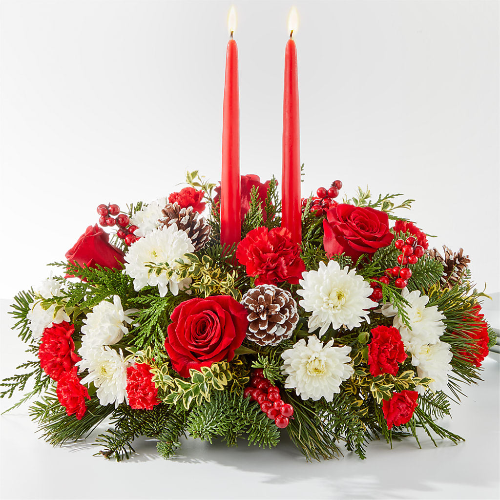Holiday Soiree Centerpiece – BLOOMERS FLOWER & ASHLEY JO ANTIQUES, Corry PA