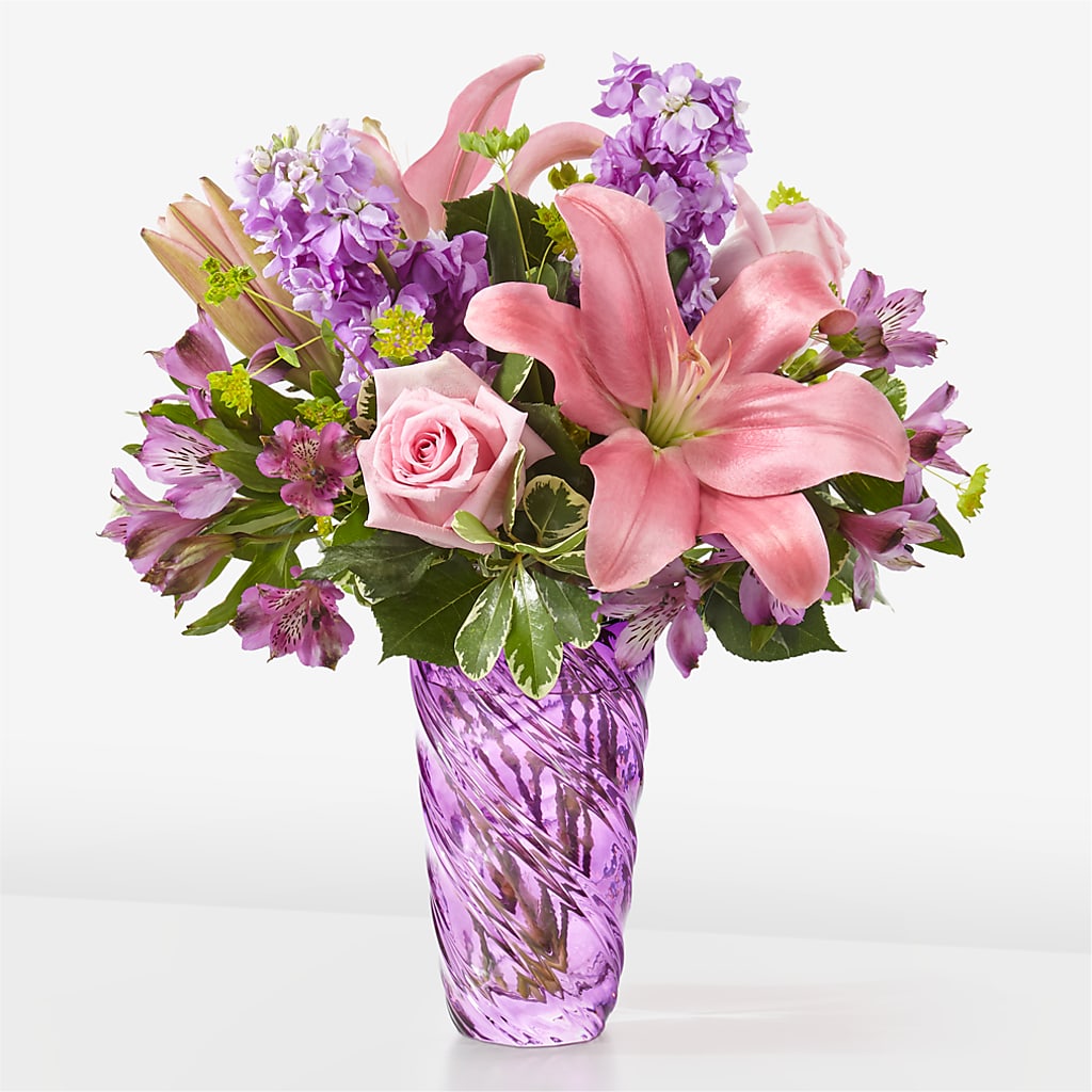 Precious Petals Bouquet with Luxe Swirl Vase – BLOOMERS FLOWER & ASHLEY JO ANTIQUES, Corry PA