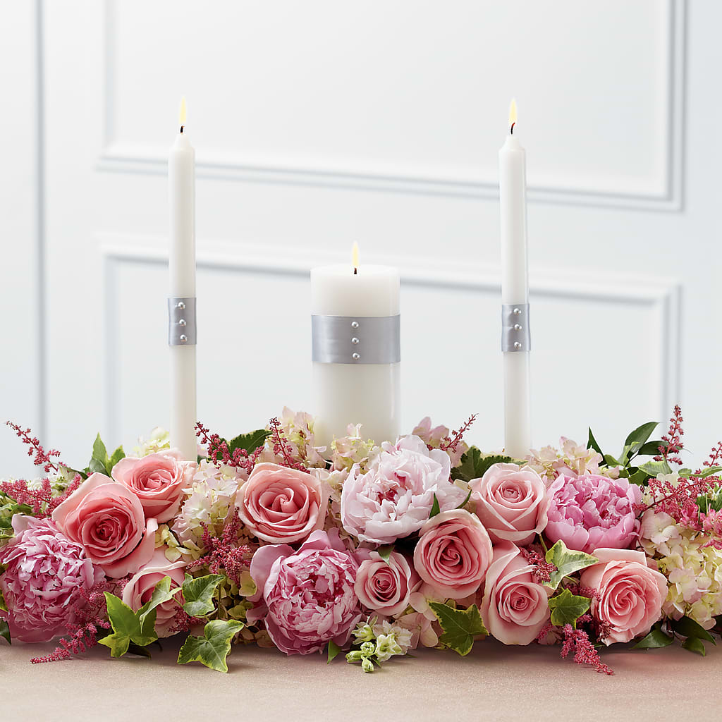 Worldwide Romance Unity Candle Arrangement – BLOOMERS FLOWER & ASHLEY JO ANTIQUES, Corry PA