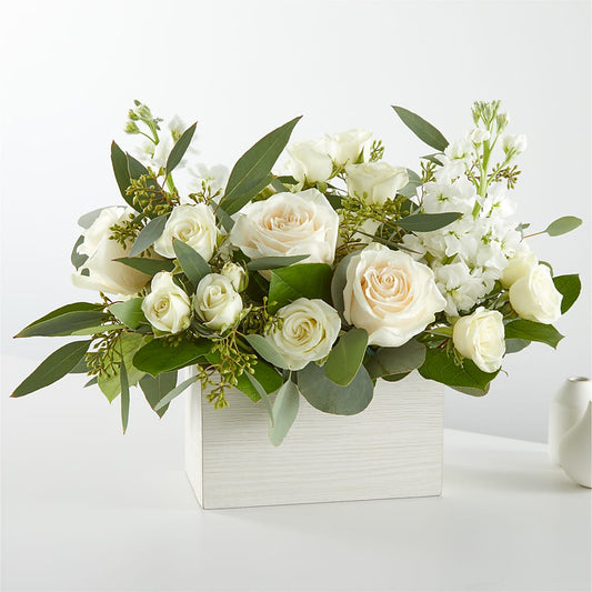 Fresh Linen Box Bouquet – BLOOMERS FLOWER & ASHLEY JO ANTIQUES, Corry PA