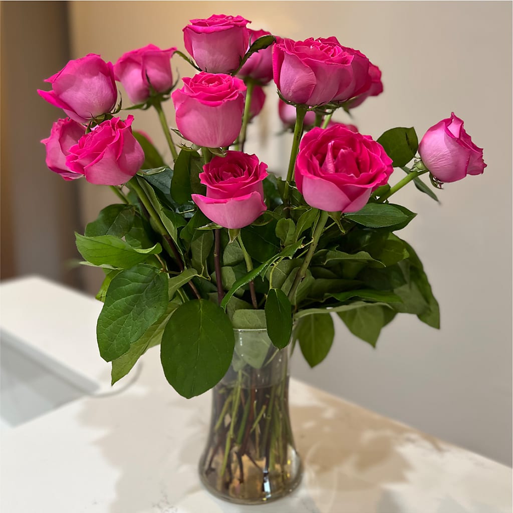 Long Stem Pink Rose Bouquet – BLOOMERS FLOWER & ASHLEY JO ANTIQUES, Corry PA