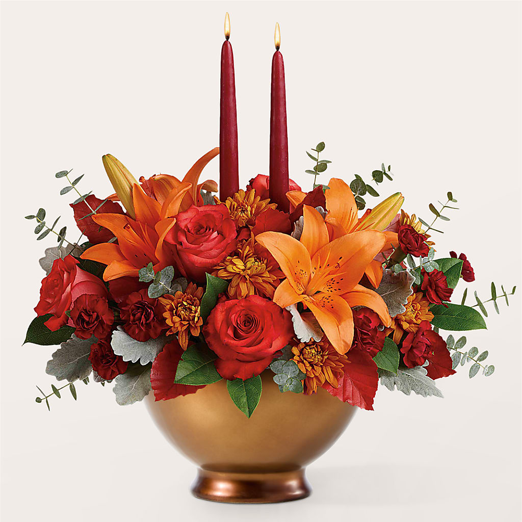 Fruits of Fall Centerpiece – BLOOMERS FLOWER & ASHLEY JO ANTIQUES, Corry PA