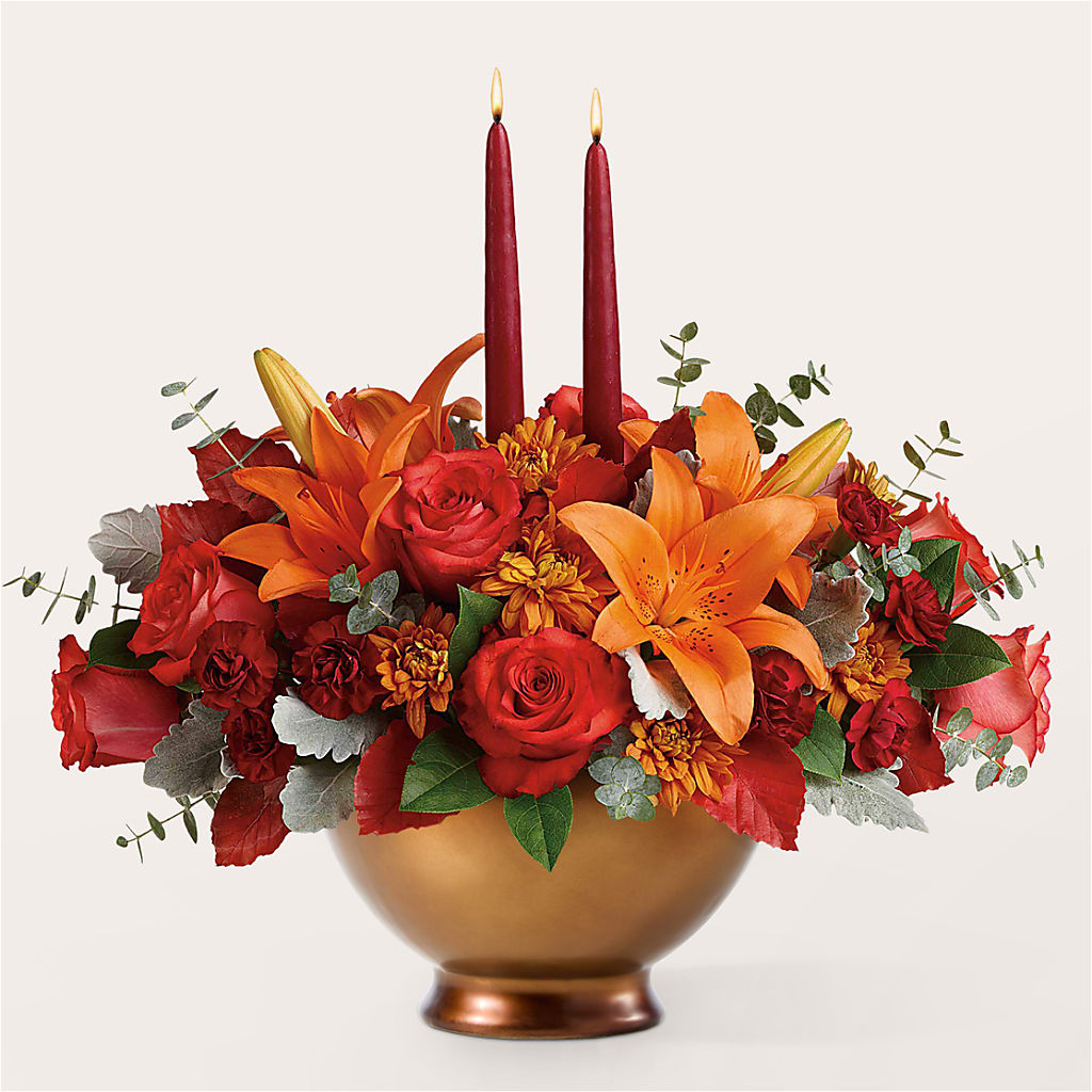 Fruits of Fall Centerpiece – BLOOMERS FLOWER & ASHLEY JO ANTIQUES, Corry PA