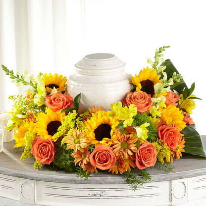 Faithful Sunflower Cremation Adornment – BLOOMERS FLOWER & ASHLEY JO ANTIQUES, Corry PA