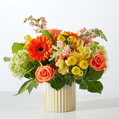 Autumn Sunshine Bouquet with Ivory Vase – BLOOMERS FLOWER & ASHLEY JO ANTIQUES, Corry PA