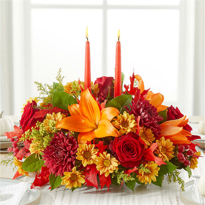 Autumn's Embrace Centerpiece – BLOOMERS FLOWER & ASHLEY JO ANTIQUES, Corry PA