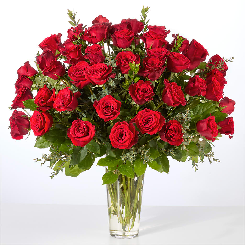 Forever Yours Fifty Stem Red Rose Bouquet – BLOOMERS FLOWER & ASHLEY JO ANTIQUES, Corry PA